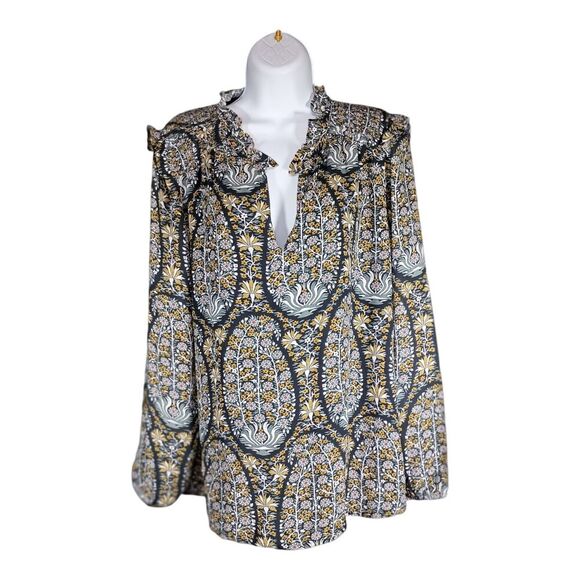 Spartina 449 Top Shirt Blouse Floral Long Sleeve V-Neck Womens Medium - Picture 1 of 5